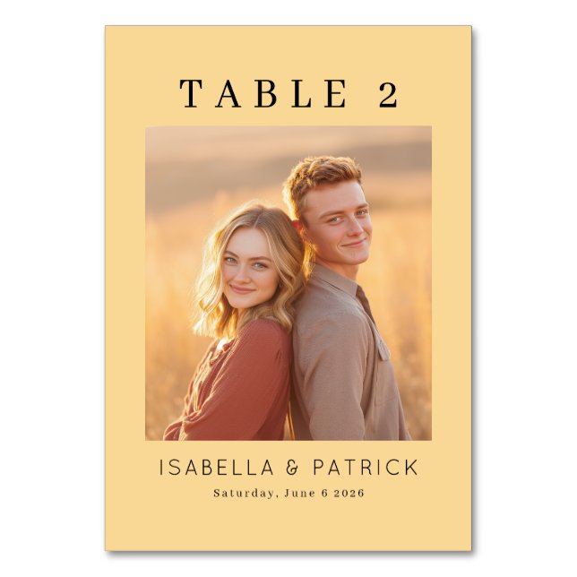 Warm Beige Minimalist Photo Table Number (Front)