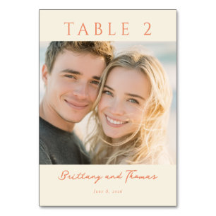 Warm Beige Minimalist Photo Table Number