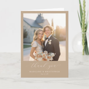 Warm Beige Minimalist Photo Thank You Card