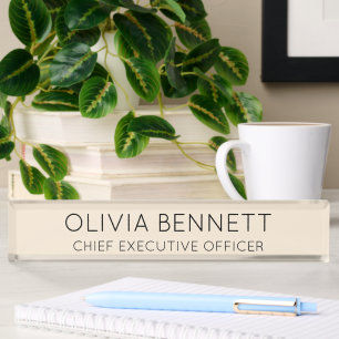 Warm Beige Modern Desk Nameplate