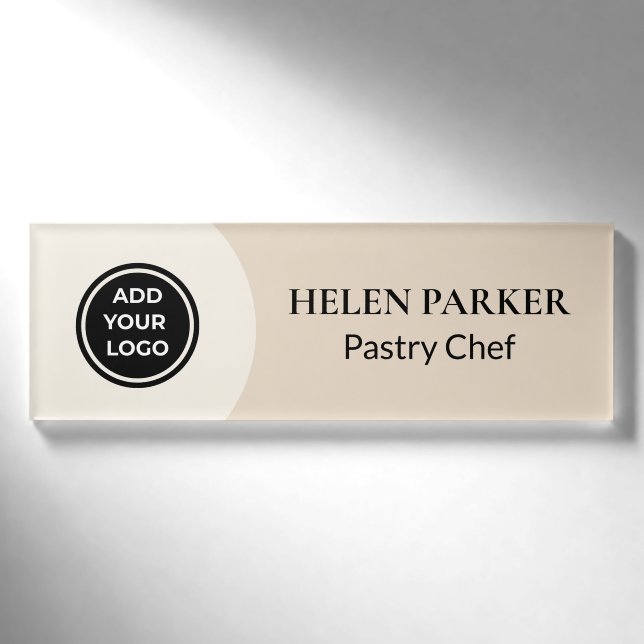 Warm Beige Modern Logo Business Name Tag (Front)