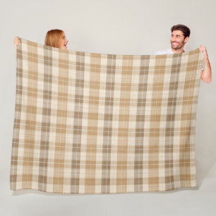 Warm Beige Plaid Linen Texture with Weaves Fleece Blanket