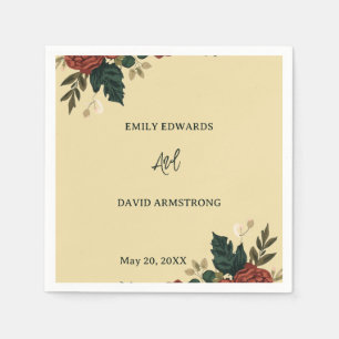 Warm Beige romantic Floral Wedding Napkins