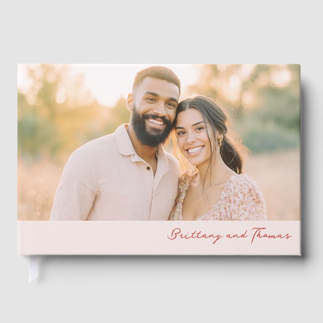Warm Beige Romantic Photo Guest Book (Front)