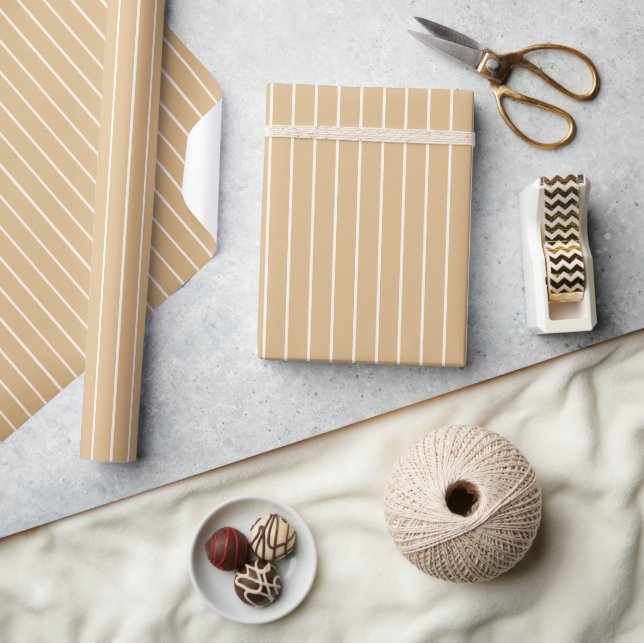 Warm Beige Tan Pinstripe - Elegant - Boho Wrapping Paper (Crafts)