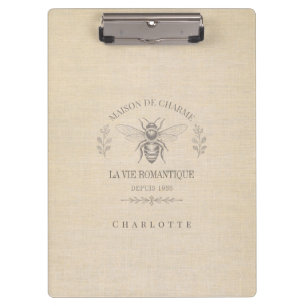Warm Beige Vintage French Country Engraving Bee Clipboard