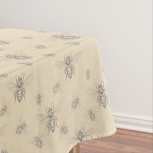 Warm Beige Vintage French Country Engraving Bee Tablecloth