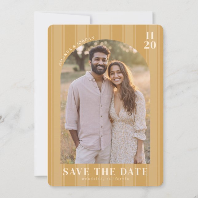 Warm Beige Vintage Photo Save The Date (Front)