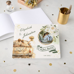 Warm Beige Watercolor Vintage Car Wedding Guest Bo Book