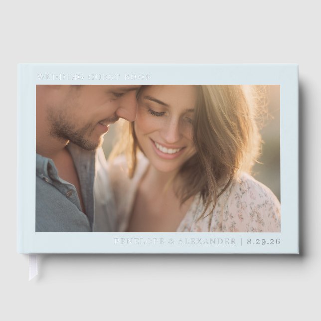 Warm Blue Romantic Photo Guest Book (Front)