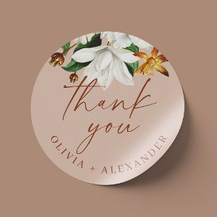 Warm Blush Beige Wedding Thank You Garden Floral Classic Round Sticker