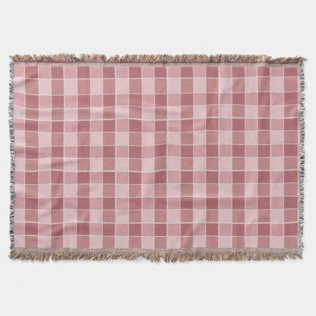 Warm Blush Checkerboard Pattern Soft Pink & Terrac Throw Blanket (Front)