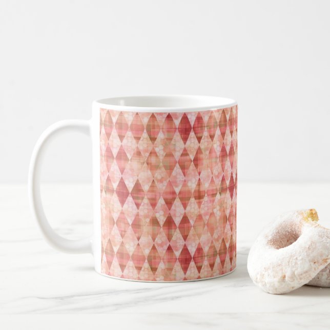 Warm Blush Harlequin Diamond Pattern Coffee Mug (With Donut)
