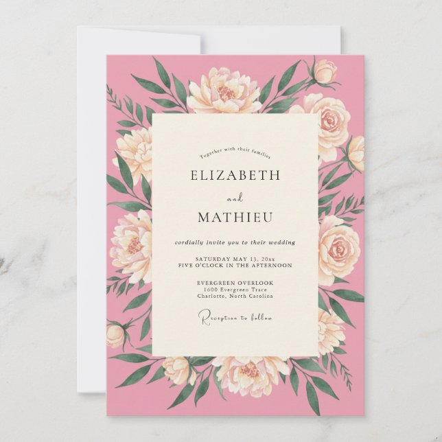 Warm Blush Peony Wedding Invitation (Front)