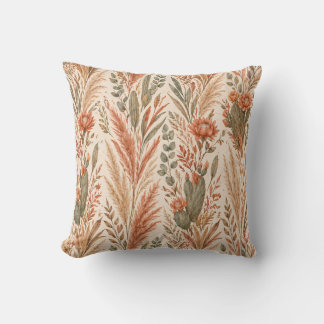 Warm Boho Botanical Terracotta Desert Flowers Cushion