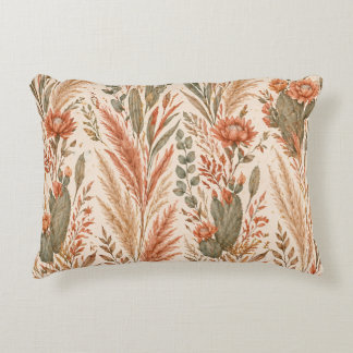 Warm Boho Botanical Terracotta Desert Flowers Decorative Cushion