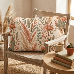 Warm Boho Botanical Terracotta Desert Flowers Decorative Cushion