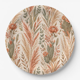 Warm Boho Botanical Terracotta Desert Flowers Paper Plate