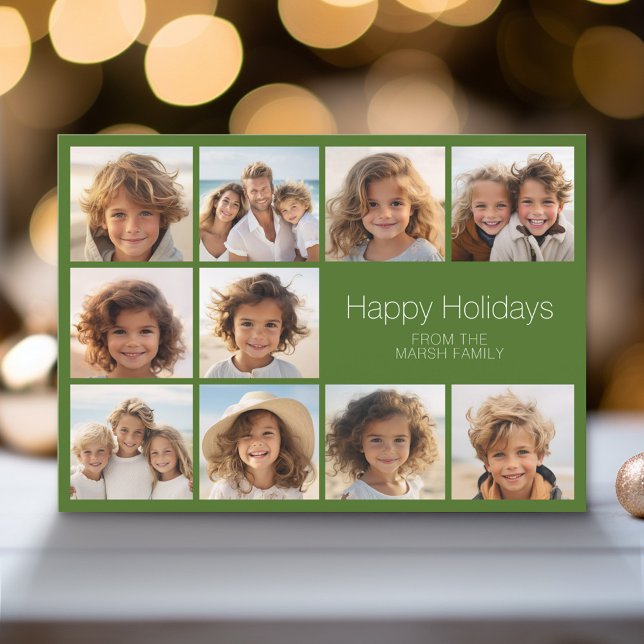 Warm Boho Colour Retro Stripes - 10 Photo Holiday Card (Modern Holiday Greeting Card with a Family Photo)