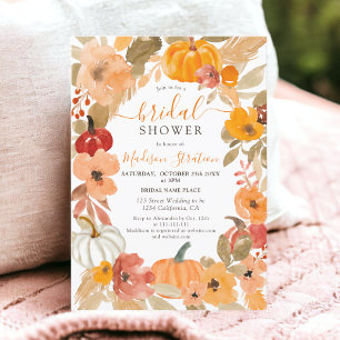 Warm Boho pumpkin floral fall bridal shower Invitation