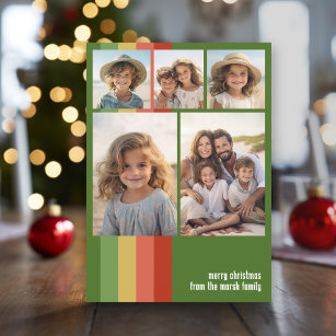 Warm Boho Stripes - 5 Photo Collage Holiday Card