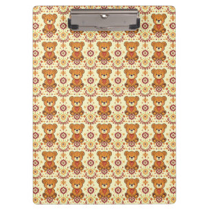 Warm Boho Teddy Bear and Autumn Floral Seamless Clipboard