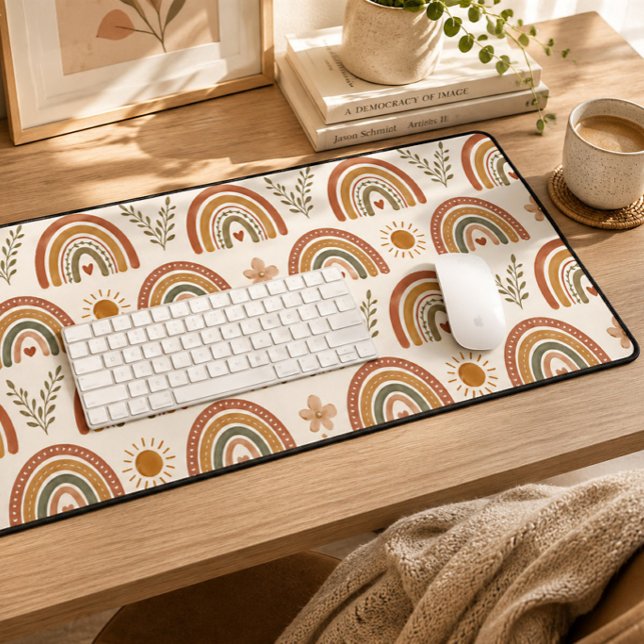 Warm Boho Watercolor Rainbow Desk Mat (Boho Rainbow Desk Mat
)