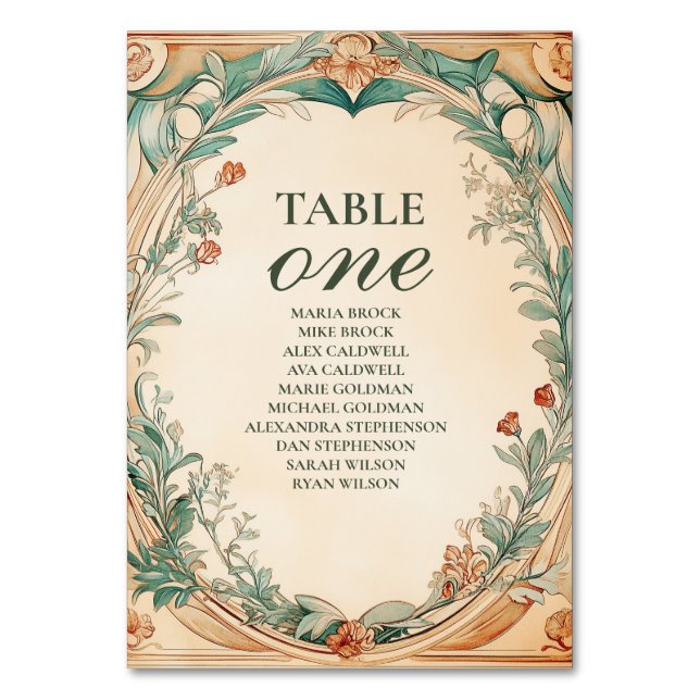 Warm Botanical Frame wedding Table Number (Front)