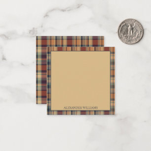 Warm Brown and Cream Plaid Personalised Card