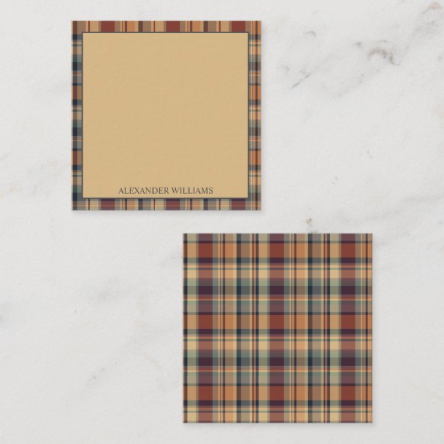 Warm Brown and Cream Plaid Personalised Card (Front/Back)