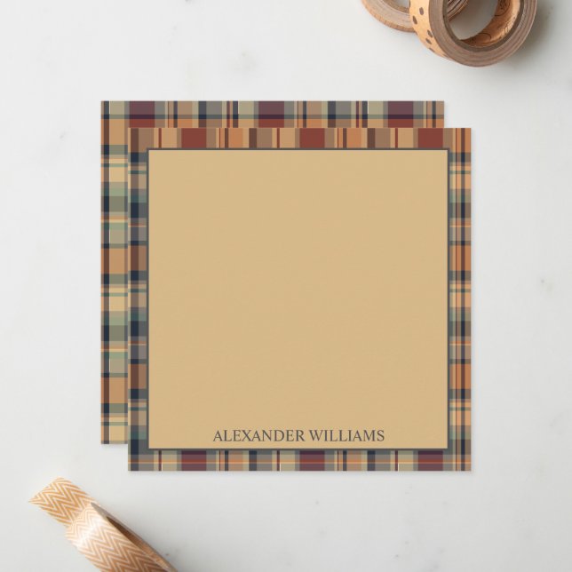 Warm Brown and Cream Plaid Personalised Card (Front/Back In Situ)
