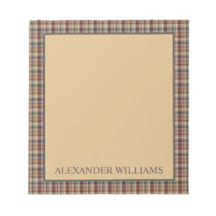 Warm Brown and Cream Plaid Personalised Notepad