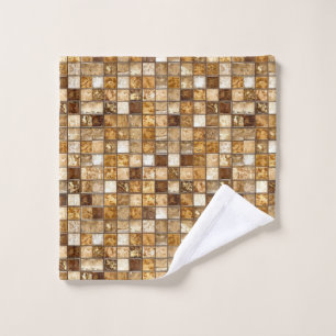 Warm Brown Beige Mosaic Square Tile Abstract Flow  Wash Cloth