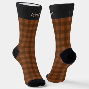Warm Brown Check - cosy knit effect - own text Socks
