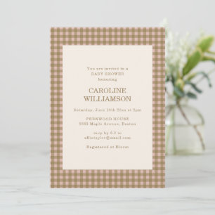 Warm Brown Dusty Rose Gingham Baby Shower Invitation