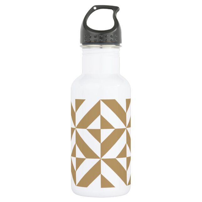 Warm Brown Geometric Deco Cube Pattern 532 Ml Water Bottle (Front)