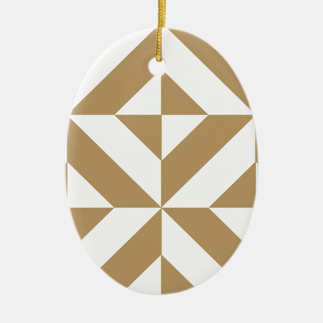 Warm Brown Geometric Deco Cube Pattern Ceramic Tree Decoration (Front)