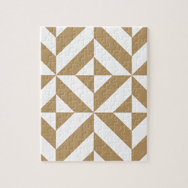 Warm Brown Geometric Deco Cube Pattern Jigsaw Puzzle (Vertical)