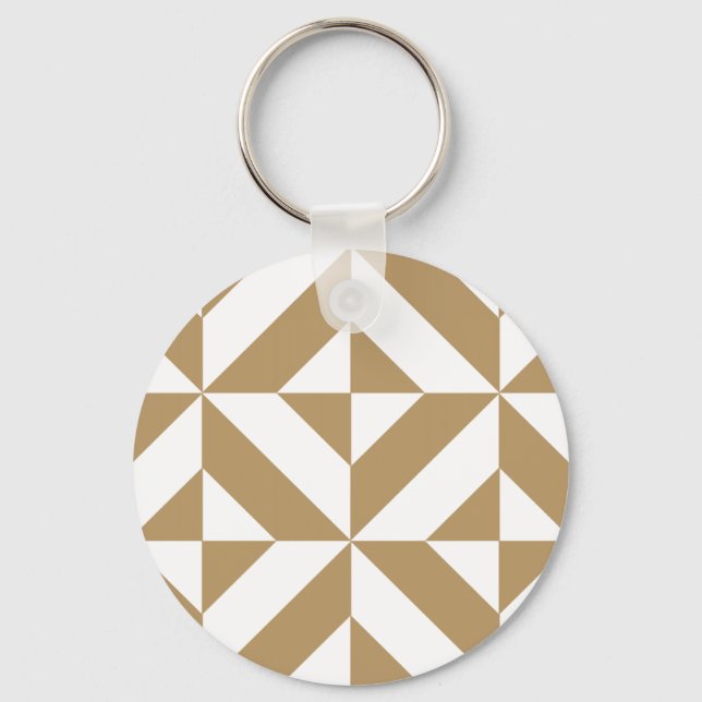 Warm Brown Geometric Deco Cube Pattern Key Ring (Front)