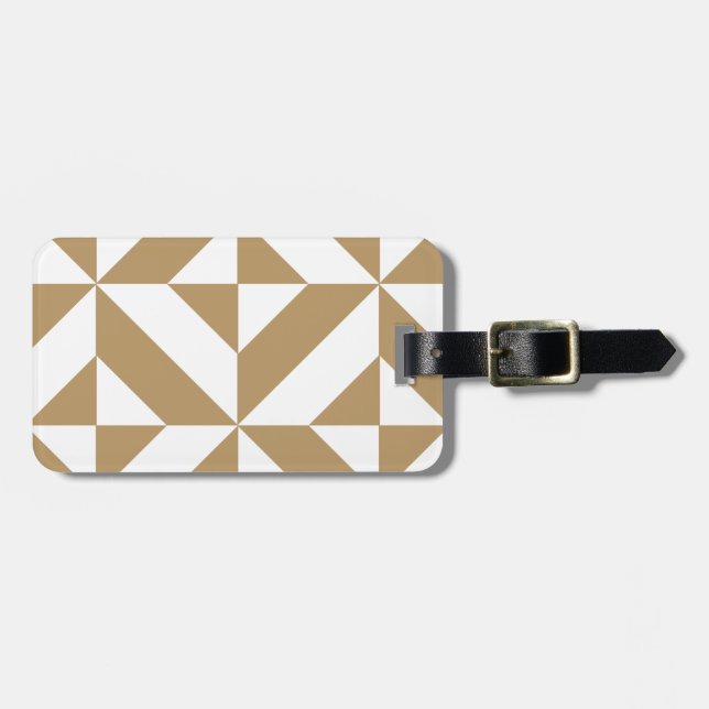 Warm Brown Geometric Deco Cube Pattern Luggage Tag (Front Horizontal)