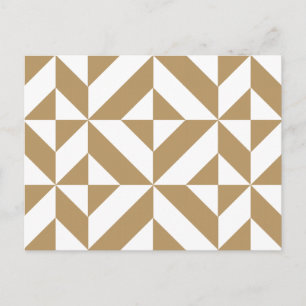 Warm Brown Geometric Deco Cube Pattern Postcard