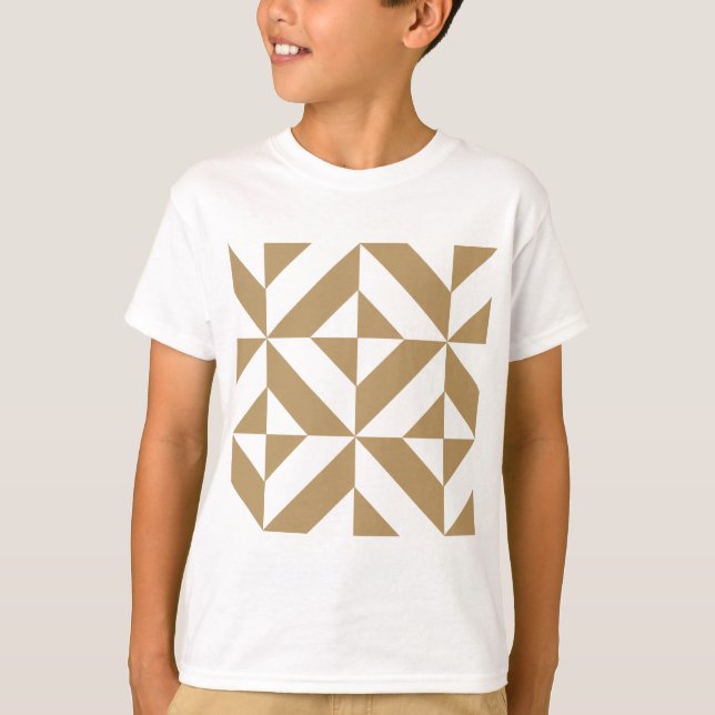 Warm Brown Geometric Deco Cube Pattern T-Shirt (Front)