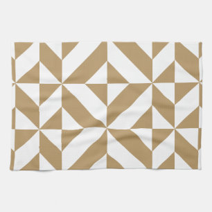 Warm Brown Geometric Deco Cube Pattern Tea Towel