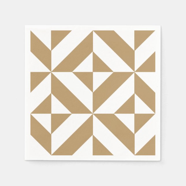 Warm Brown Geometric Deco Pattern Napkin (Front)