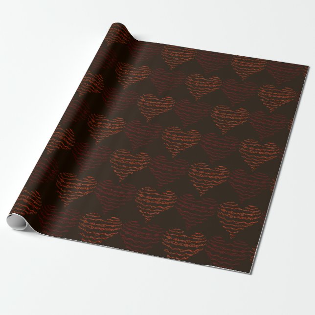 Warm Brown Hearts Valentine Wrapping Paper (Unrolled)