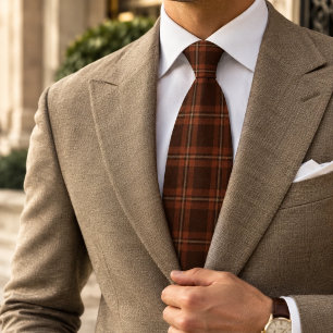 Warm Brown Rust Orange Heritage Tartan Plaid Tie