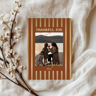 Warm Brown Stripes Thanksgiving Family Photo Gold