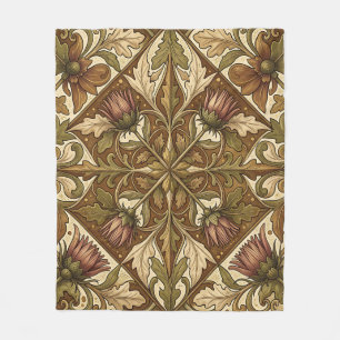 Warm Brown Thistle Floral Pattern Victorian Fleece Blanket