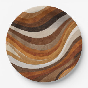 Warm Brown Tones Retro Earthy Wavy Lines Paper Plate
