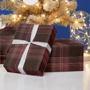 Warm Burgundy Brown Autumn Clay Plaid Pattern Wrapping Paper